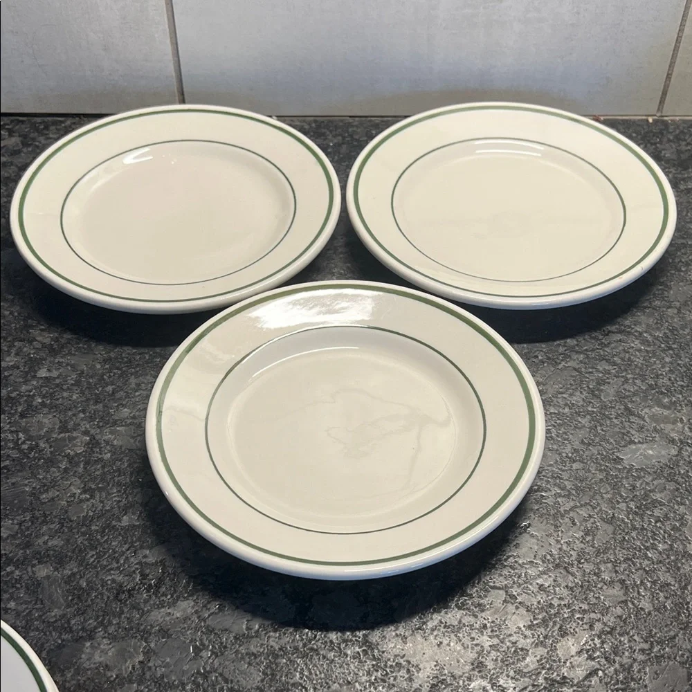Buffalo China Classic White Restaurant (Diner) Plates with Green Rim Set of 3-7”